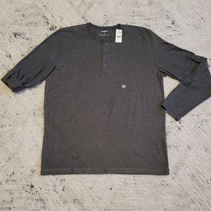 🆕️2 for 20🆕️Expess Mens Lightweight Cotton Henley Shirt Fitted Roll Up Sleeves
